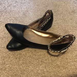 Black flats with ankle strap